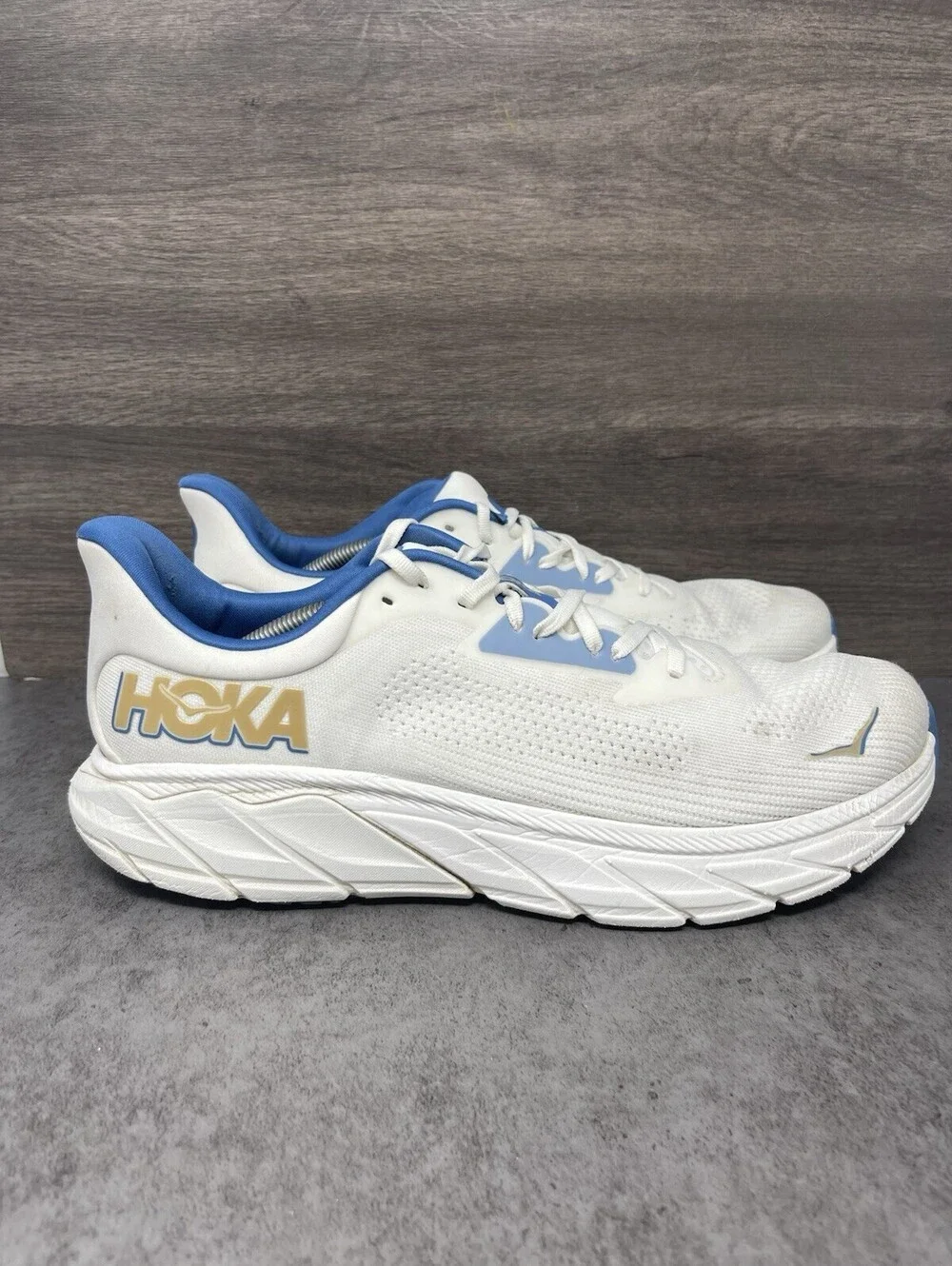 HOKA Arahi 7 Mens Size 12 White Virtual Blue Stability Running Walking Shoes